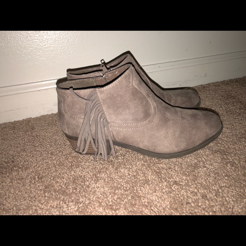Taupe Suede Tasseled Booties Size 7.5